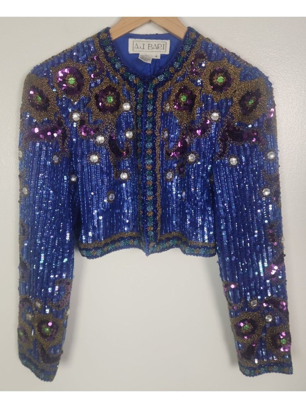A.J. Bari Women's Sz. 4 Vintage Sequin Blue Long Sleeve Dress Jacket